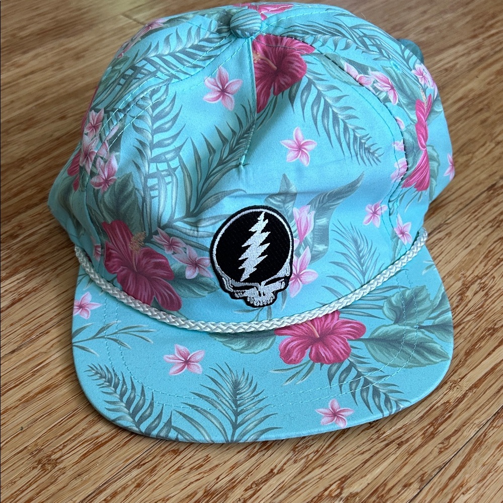 Grateful Dead Tropical Blue Hat Cap with Hawaiian Floral Design
